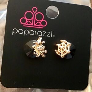 Paparazzi Gold and Black Spider Web Earrings